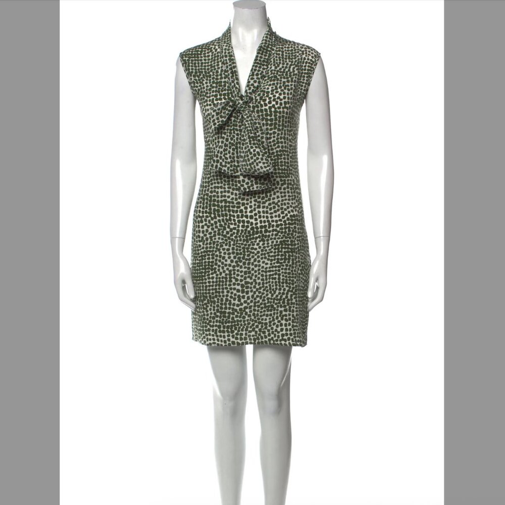 Stella McCartney 100% Silk Sheath Dress Green/Cream US 6 IT 42